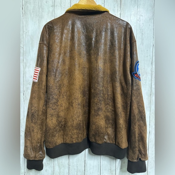 Spirit Top Gun Men Aviator Faux Leather Bomber Jacket Size L - Picture 3 of 9